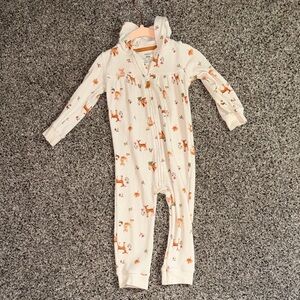 Carters Cozy Hooded One-Piece Romper in Cream with Woodland Animal Print